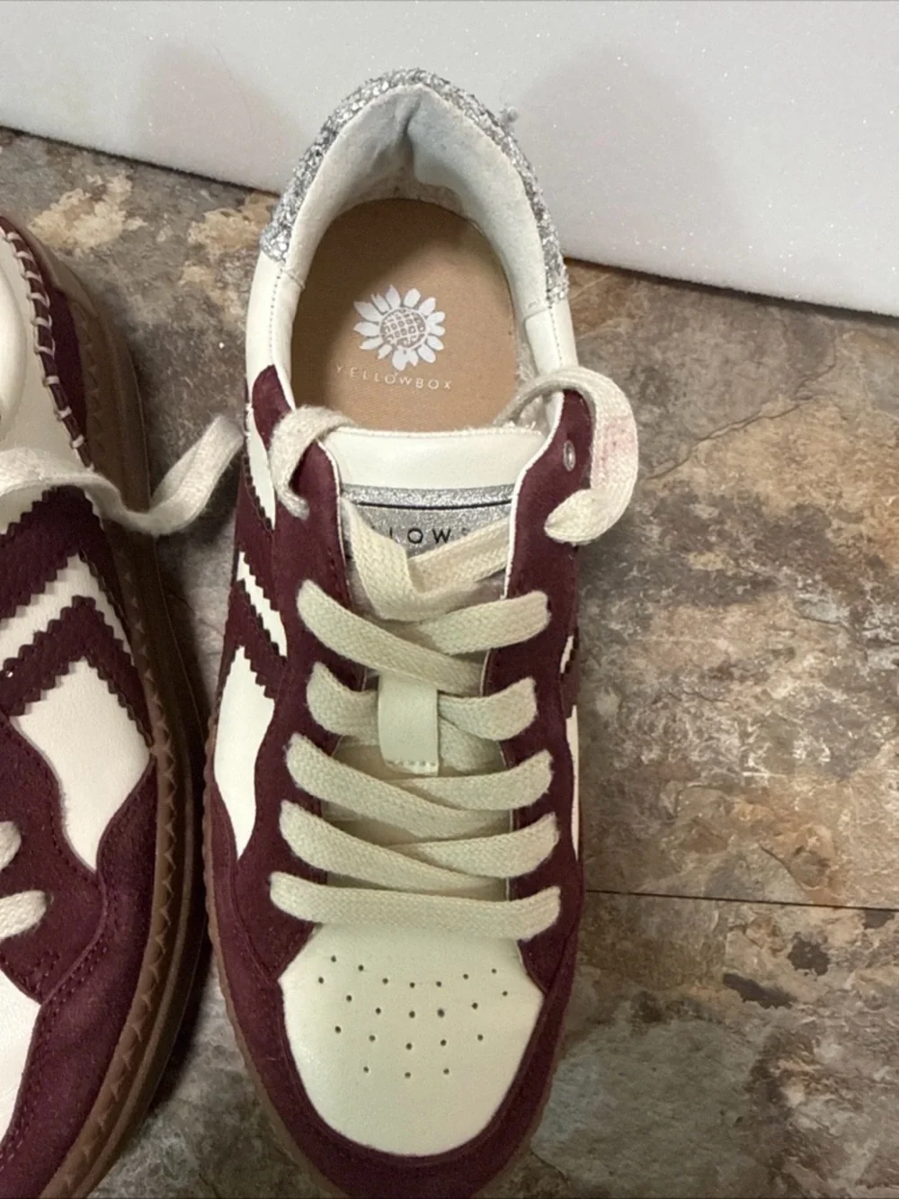 YellowBox Glitter Accent White & Burgundy Sneaker - Picture 9 of 9